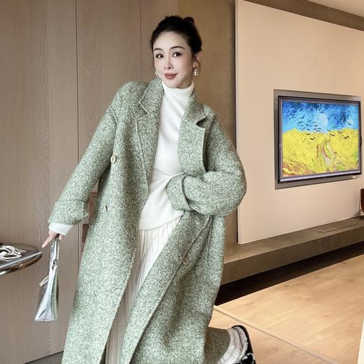 PIANAI冷小姐# 圈圈绒绿色羊驼毛长款六粒扣大衣 商品图1
