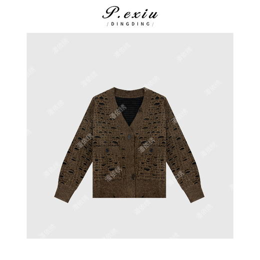 PanYiXiu/潘依绣【时光沙漏】羊-毛镂空慵懒风V领针织开衫 L2509 商品图1