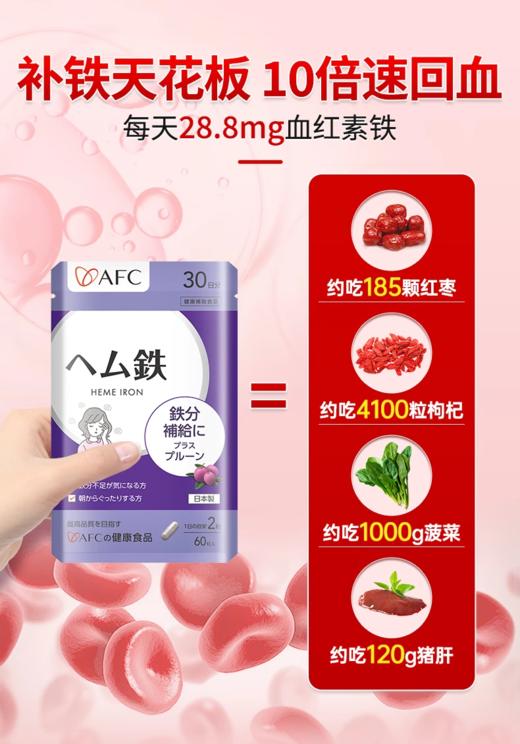 ⁶【日本】AFC 血红素铁胶囊  富含西梅提取物+叶酸+维生C+维生素B6+维生素B12  60粒/袋  SS06-QTT-AFC 商品图2