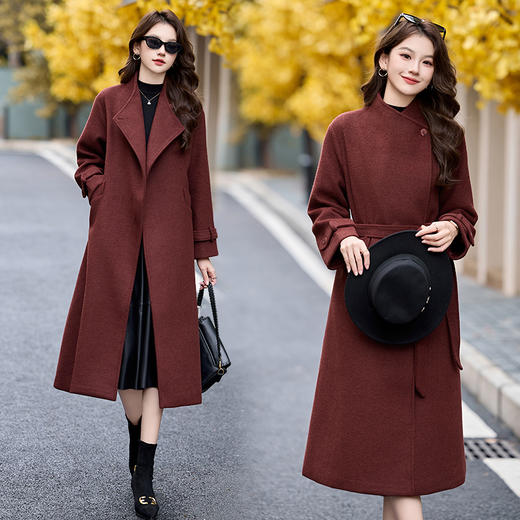 时尚气质翻领，加长款夹棉保暖毛呢外套SSQJRA1020 商品图0
