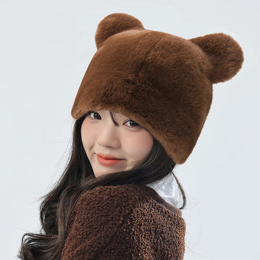 新款毛绒帽子女冬季可爱加厚保暖时尚洋气小熊猫耳朵护耳仿皮草貂小红书推荐新款爆款 商品图1