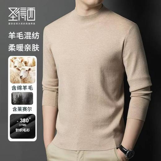 【含绵羊毛】圣得西半高领针织衫秋季纯色亲肤打底薄毛衫2452950262 商品图0