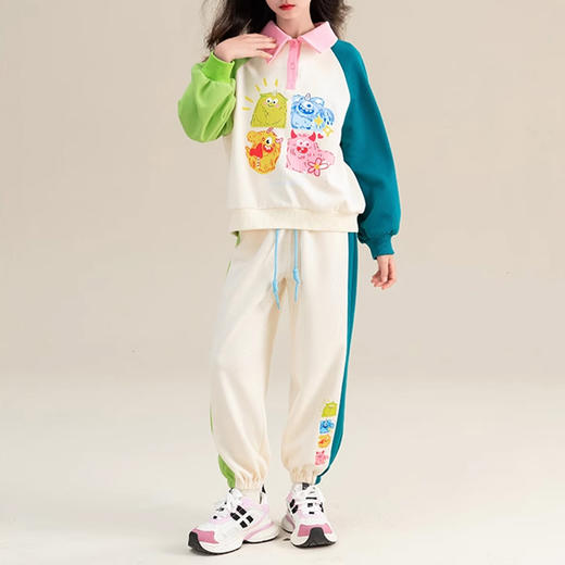 裁缝学苑TQ128 新款撞色插肩袖儿童Polo衫纸样休闲卫裤运动两件套装样板 商品图3