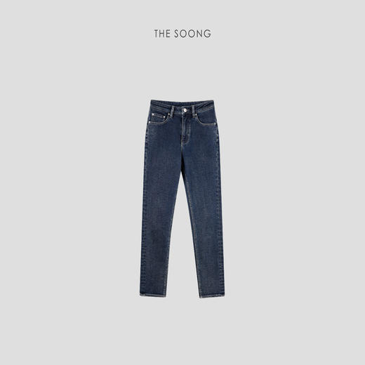 THESOONG|"闪瘦裤"加厚加绒中高腰铅笔弹力牛仔裤女HBKZ5947 商品图0