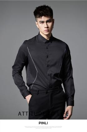 PINLI品立2024秋季新品商务休闲长袖衬衫男士辑明线百搭内搭衬衣B243113106