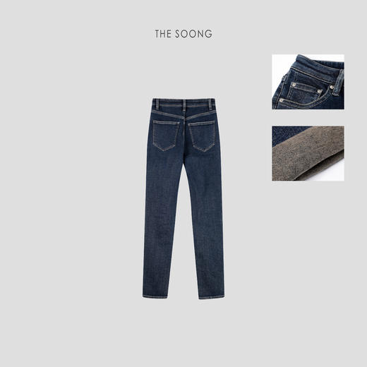 THESOONG|"闪瘦裤"加厚加绒中高腰铅笔弹力牛仔裤女HBKZ5947 商品图8