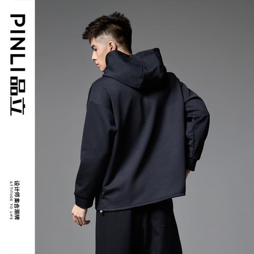 PINLI品立2024冬季新品撞色贴布连帽卫衣男潮牌休闲宽松帽衫上衣B243109023 商品图4