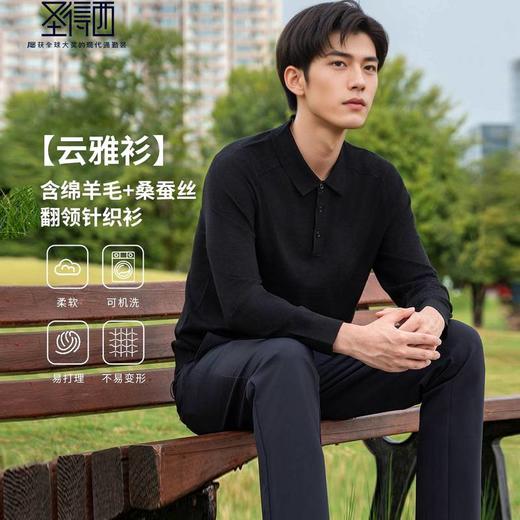 【云雅衫】圣得西男装含桑蚕丝+绵羊毛高弹翻领针织衫2452047317 商品图0