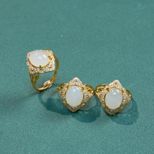 玉美人菲菲HZ#S925和田玉蛋面戒指约18*17mm可调节-多样性发一 商品图0