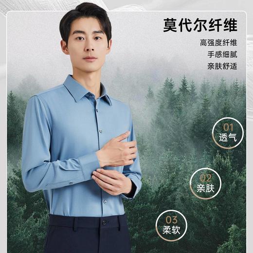 【含绵羊毛+莫代尔】圣得西男士纯色商务长袖衬衫2412952019A 商品图1