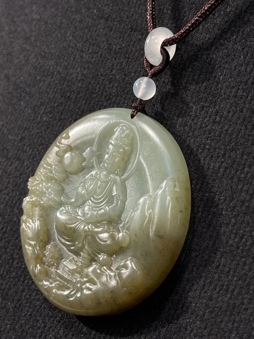 褐沁青白玉雕观音圆吊坠牌，顺丰包邮 商品图14