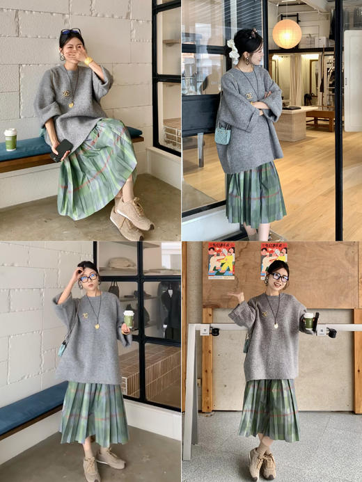 HIDEMI 圆领大廓形落肩加厚款进口强缩混纺羊毛8分袖毛织针织上衣 摩卡色/黑色/烟灰色/藏蓝色 商品图7