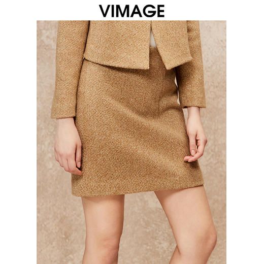 VIMAGE纬漫纪冬季新款100%绵羊毛时尚简约高腰包臀显瘦短裙半身裙V2206825 商品图3