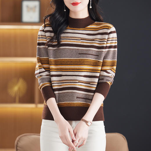 CC-13-6610条纹毛衣女款2024新款冬季时尚针织小衫半高领内搭宽松打底衫秋冬 商品图2