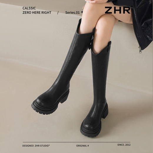 ZHR则则长筒骑士靴女2024新款加绒复古厚底长筒靴显瘦显高靴子女 商品图6