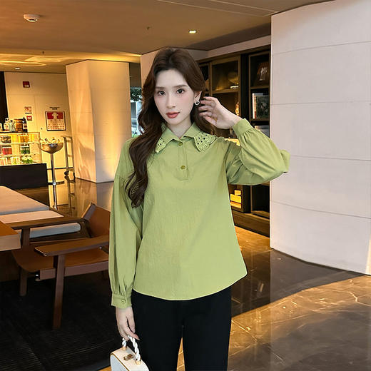 奢姿2025年秋季新款大码女装气质小众上衣胖妹妹休闲亚麻拼接衬衫9943234235 商品图2