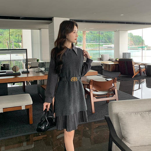 奢姿2025年秋冬新款大码女装背心连衣裙套装胖妹妹法式针织两件套9944955968 商品图2