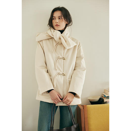 HeyDress新中式围巾领棉服女冬季宽松轻薄棉袄优雅保暖夹棉外套 商品图3