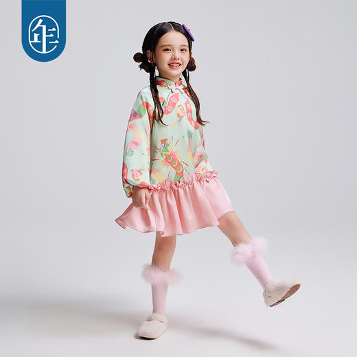 年衣童装旗袍连衣裙女童秋冬中式国风甜美丝绒公主裙子儿童表演服蛇么都美旗袍 商品图3