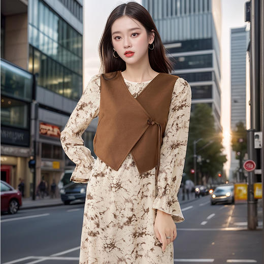 奢姿秋冬新款大码女装圆领气质裙子胖妹妹马甲假两件连衣裙9944891012 商品图4