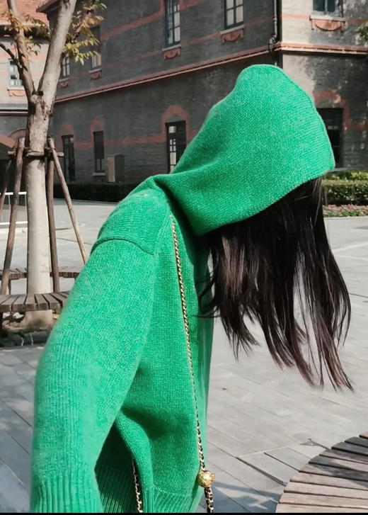 绝杀亏清 纯圆正 小禾 厚实重磅 康宝莱夹花羊绒 圣诞绿 连帽针织衫  无退换  商品图1