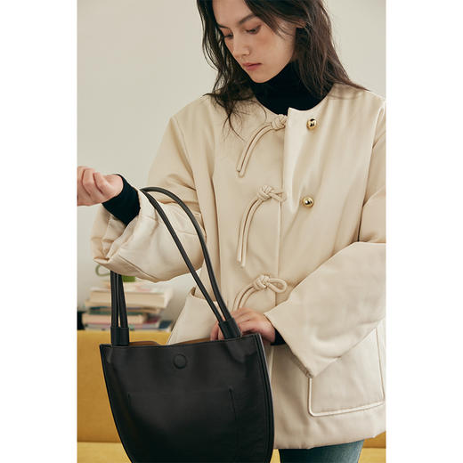 HeyDress新中式围巾领棉服女冬季宽松轻薄棉袄优雅保暖夹棉外套 商品图1