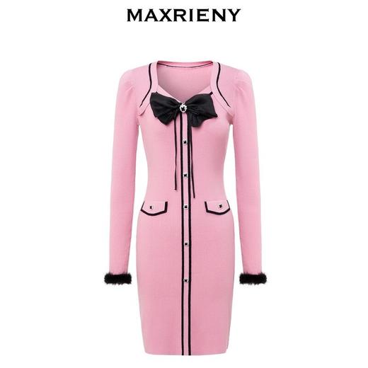 MAXRIENY秋小香风连衣裙撞色针织毛呢修身秋冬(货号:MS88DR510) 商品图4