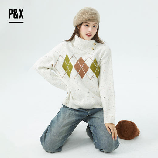 P&X设计师女装套头休闲短款毛衣824418180 花色 商品图3