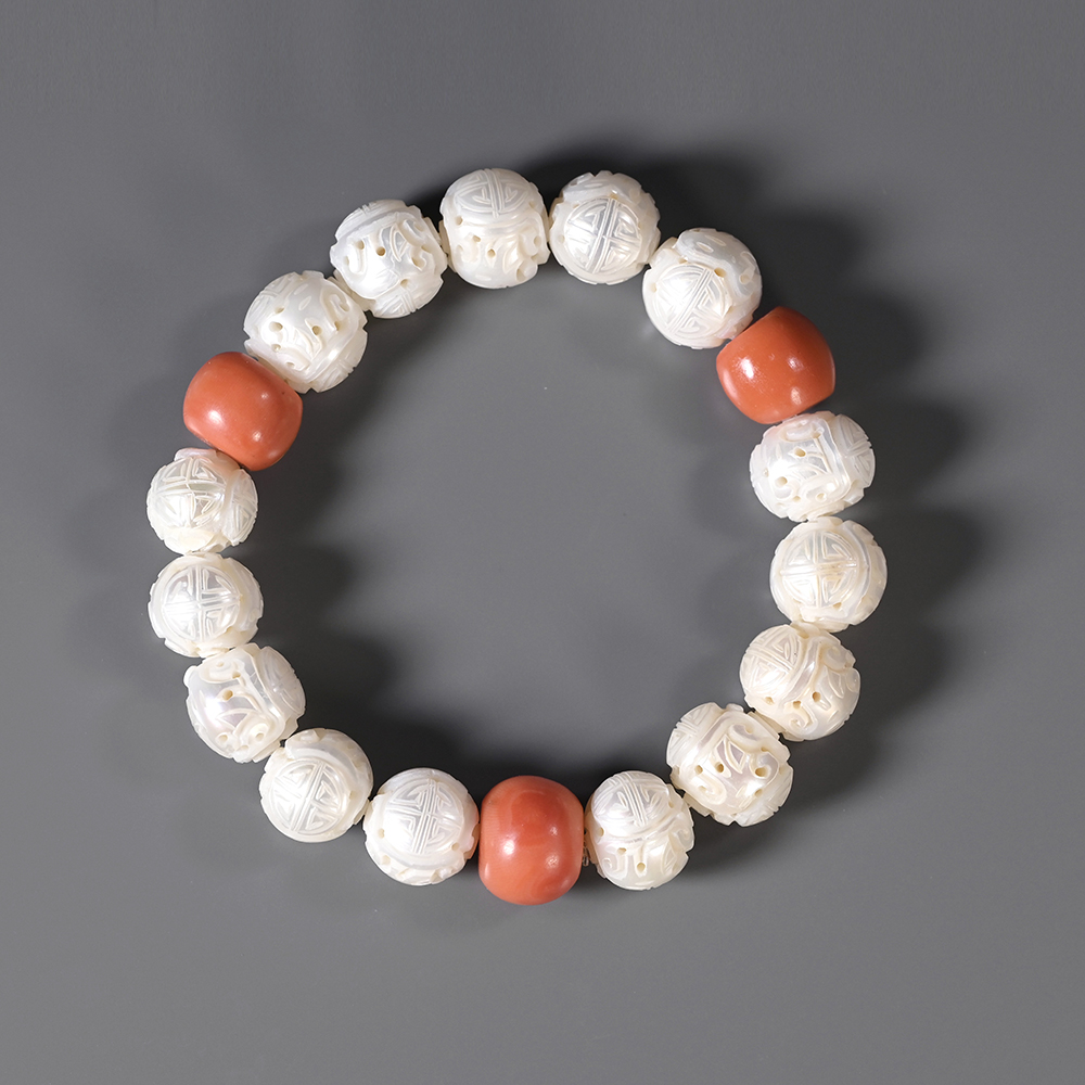 清代宫廷风团寿纹珍珠“红颜”手串