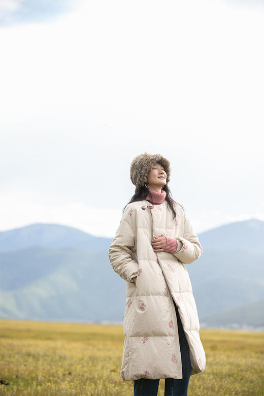牧衣游原创 匹绣厚实棉麻羽绒服长外套------渡月间 商品图5