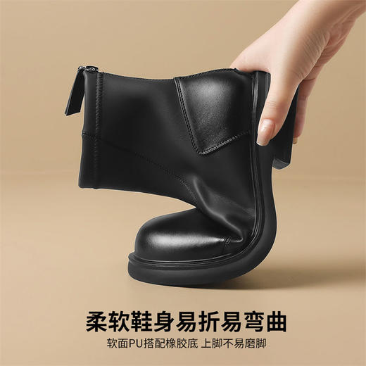 ZHR则则复古气质厚底粗跟短靴女靴2024冬季新款百搭加绒靴子女鞋 商品图4