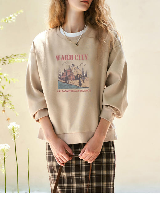 OLrain欧芮儿美式圆领卫衣女秋季2024年新款复古宽松休闲印花上衣 商品图4