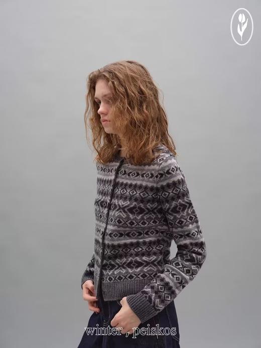 shyshystill/shy202401013/复古羊毛小开衫设计感图案门襟贝壳扣毛衣 商品图4