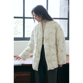 HeyDress新中式印花羽绒服女冬季白鸭绒收腰显瘦白色保暖短款外套