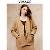 VIMAGE纬漫纪冬季新款100%绵羊毛时尚V领复古宽松直筒百搭外套V2203827 商品缩略图0