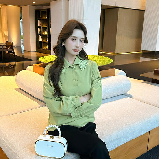 奢姿2025年秋季新款大码女装气质小众上衣胖妹妹休闲亚麻拼接衬衫9943234235 商品图3