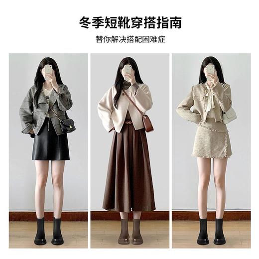 ZHR则则复古气质厚底粗跟短靴女靴2024冬季新款百搭加绒靴子女鞋 商品图5