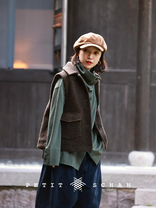 PETIT SCHAN小闪 CLO#642 slow sheep 慢羊羊 羊羔毛翻领休闲马甲外套 商品图1