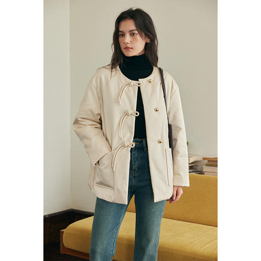 HeyDress新中式围巾领棉服女冬季宽松轻薄棉袄优雅保暖夹棉外套 商品图0