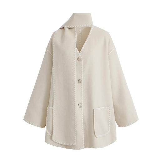 MAISON COVET 纯山羊绒中长款带围巾外套大衣 商品图5