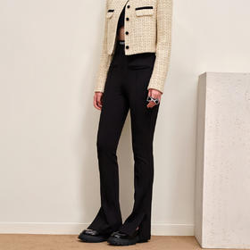 秋装百搭弹力开叉双腰头微喇裤时尚修身显瘦高腰长裤