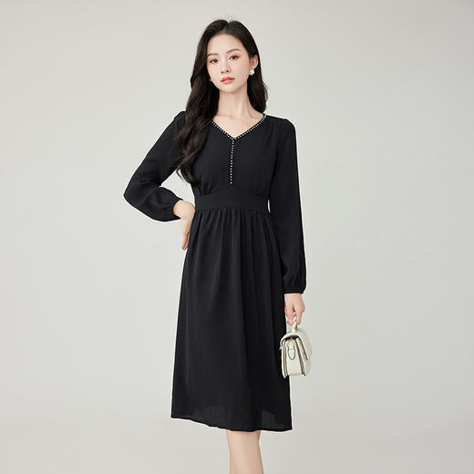 奢姿2025春装新款大码女装灯笼袖花边裙子胖妹妹气质V领连衣裙9933825895 商品图0