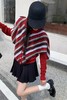 ANSUABEL 法式复古红色条纹拼接针织上衣外套 19382 商品缩略图1