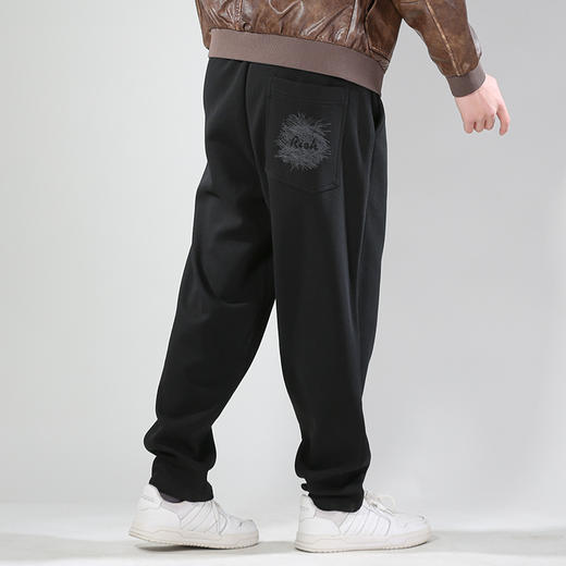 DRONKOO 2024 抽绳前左织唛后右袋烟花绣斜针织一体绒厚休闲长裤 商品图3