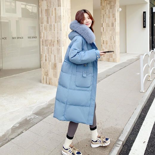 奢姿大码女装2024冬季狐狸毛领连帽中长款羽绒服胖妹妹保暖外套7344300218 商品图3