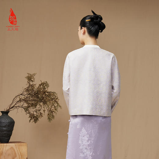 SAINTJOY/上久楷 女式宋锦外套 中式上衣 中国风 复古 绿地团花纹氈罽 CY1024207018 商品图3