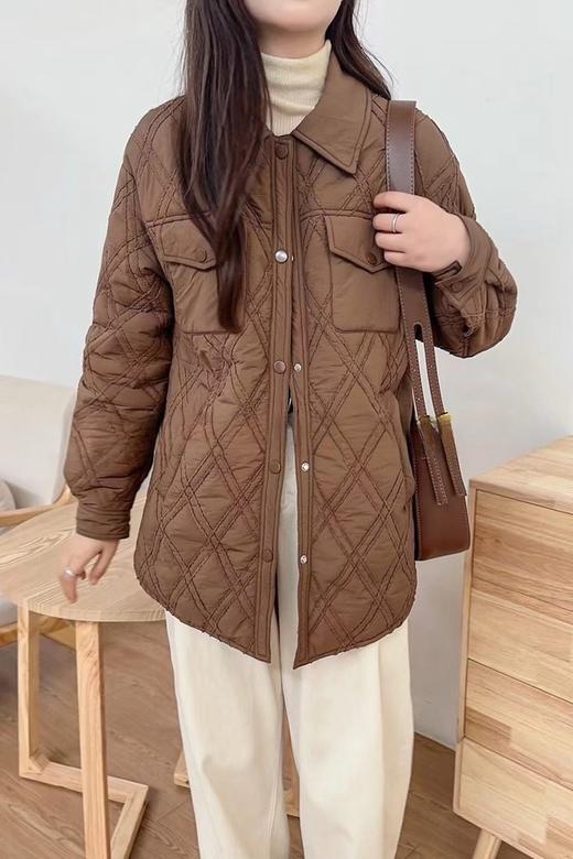 Kai & Kiera 复古美拉德菱格纹翻领棉服外套 19399 商品图0