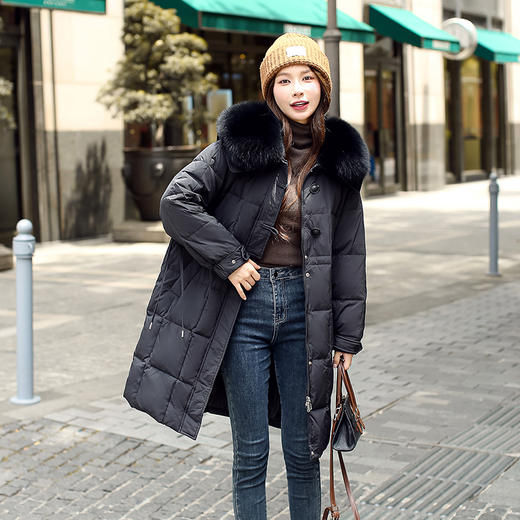 奢姿大码女装2024冬季海军领狐狸毛领中长款羽绒服胖妹妹保暖外套7344300220 商品图4
