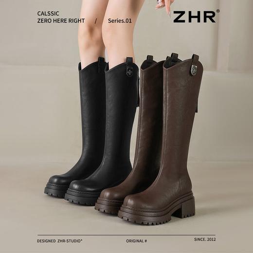 ZHR则则长筒骑士靴女2024新款加绒复古厚底长筒靴显瘦显高靴子女 商品图0