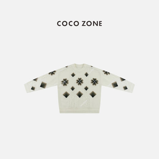 COCO ZONE 慵懒风设计感提花撞色圆领针织衫CC1D2603 商品图0